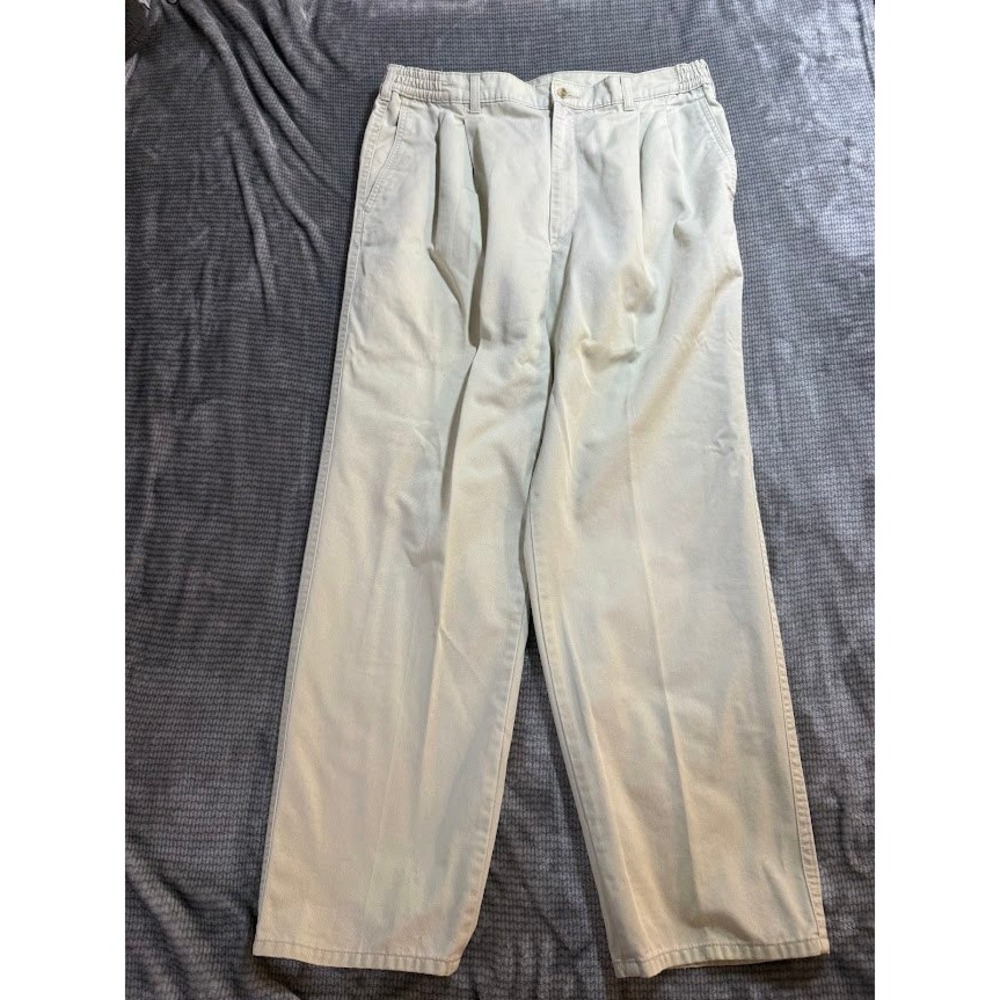 Savane Mens Pleated Front Chino Pants Stone Beige Cotton Twill Trousers 34X29 - Picture 1 of 8